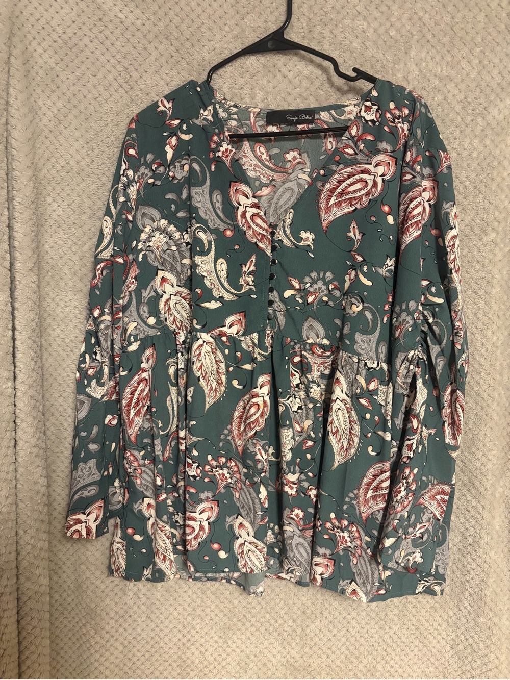 Sage Green Paisley Peasant Top -